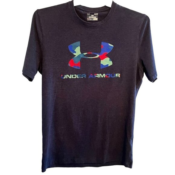 UNDER Armour Heatgear Mens Athletic Tee Tshirt Size SM Camo Logo - Picture 2 of 5